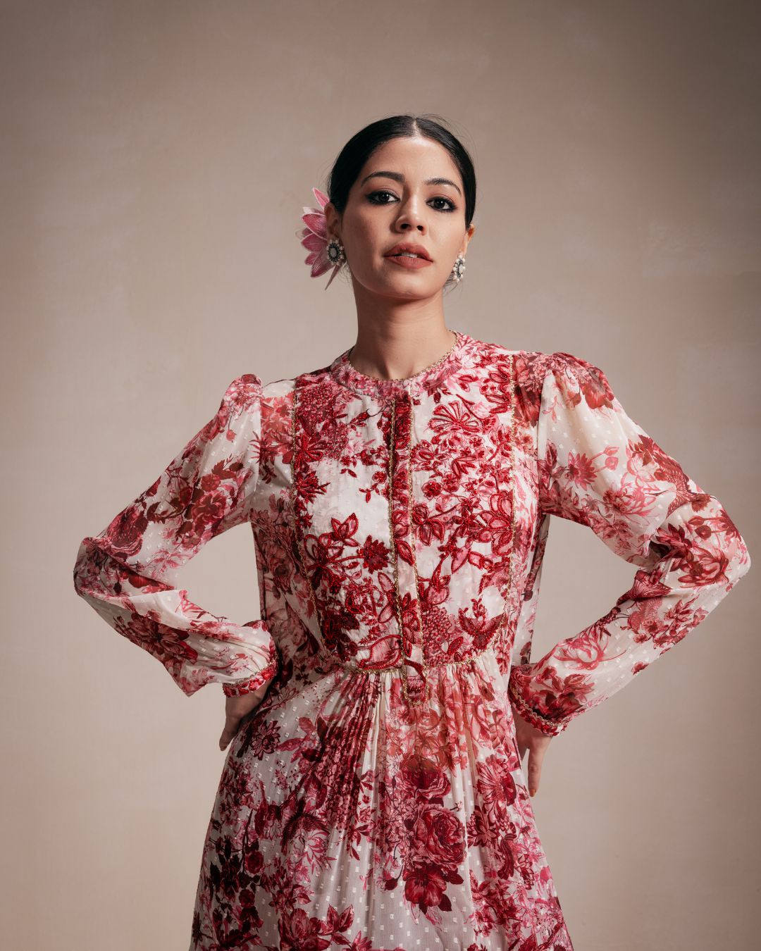 Maroon Embroidered Chiffon Sharara Set