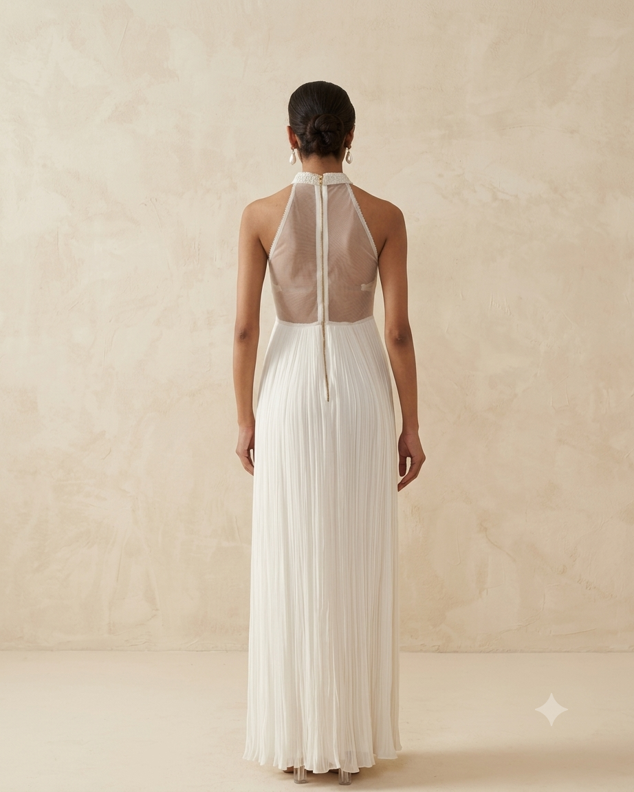 Ivory Georgette Halter Neck Dolly Dress