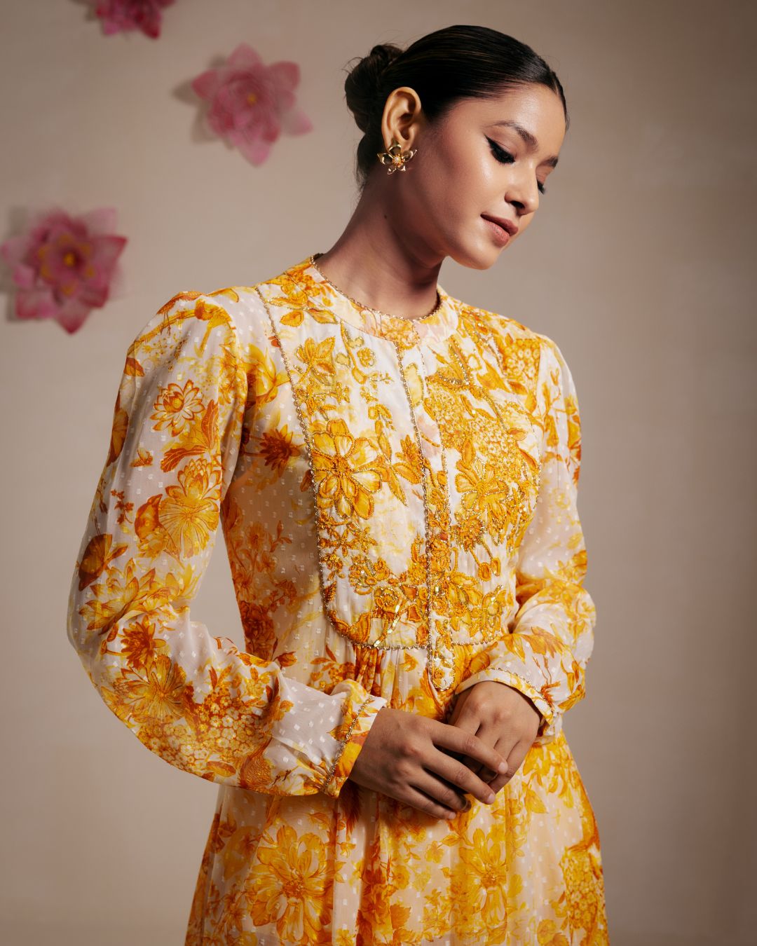 Yellow Embroidered Chiffon Sharara Set