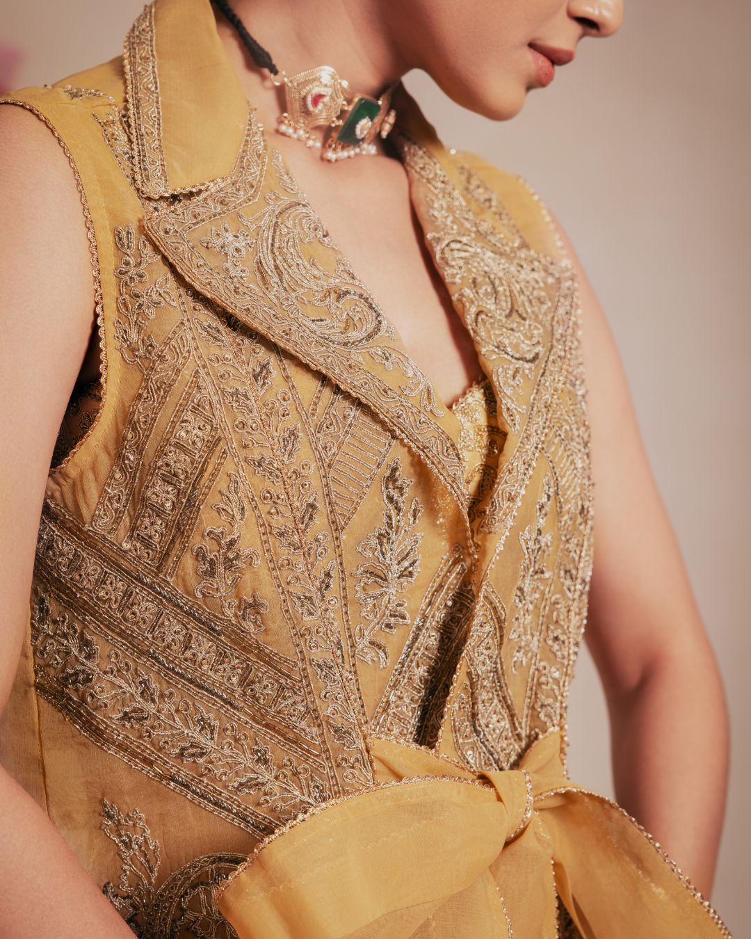 Gold Organza Embellished Jacket