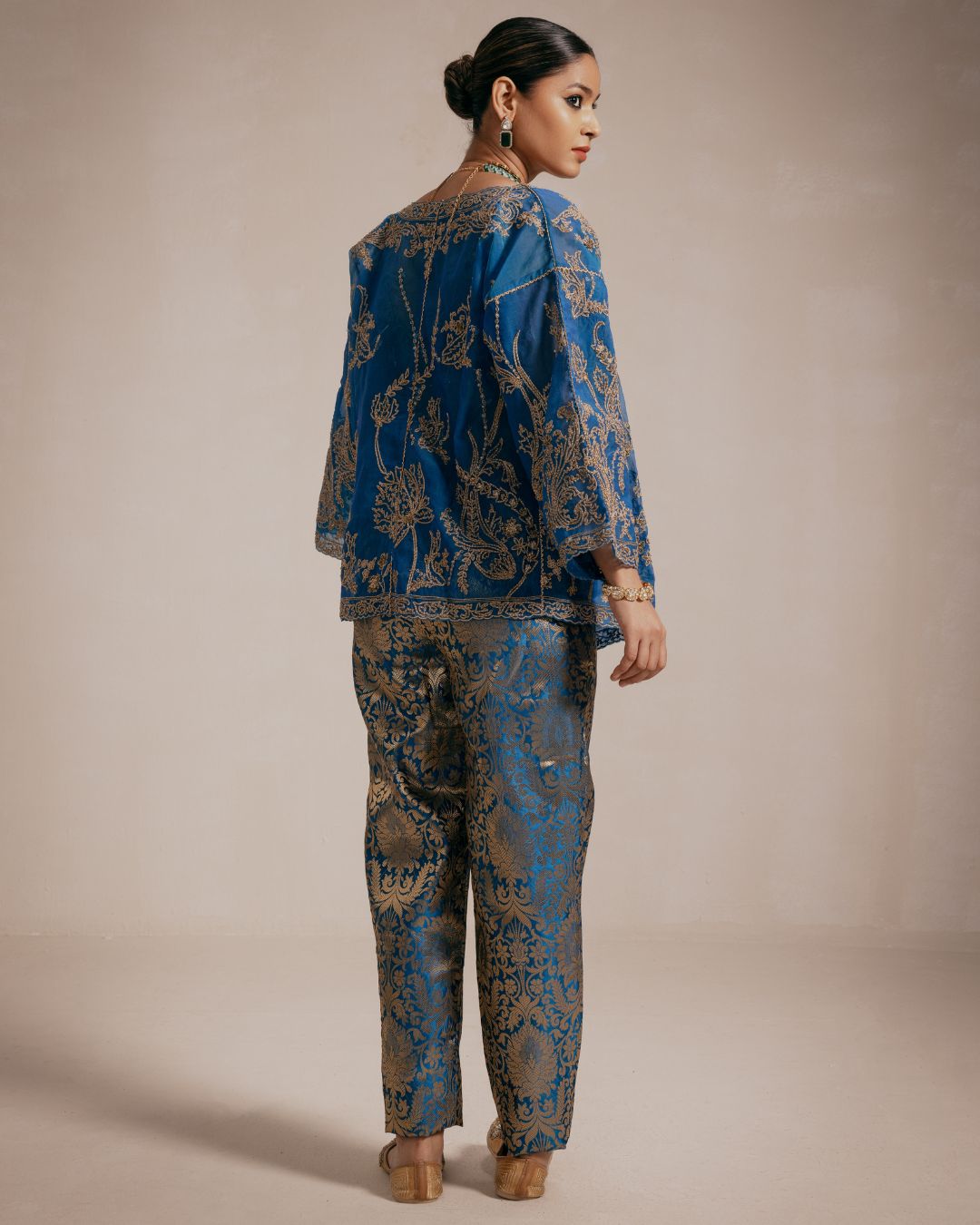 Full Embellished Teal Blue Kimono Style Jacket