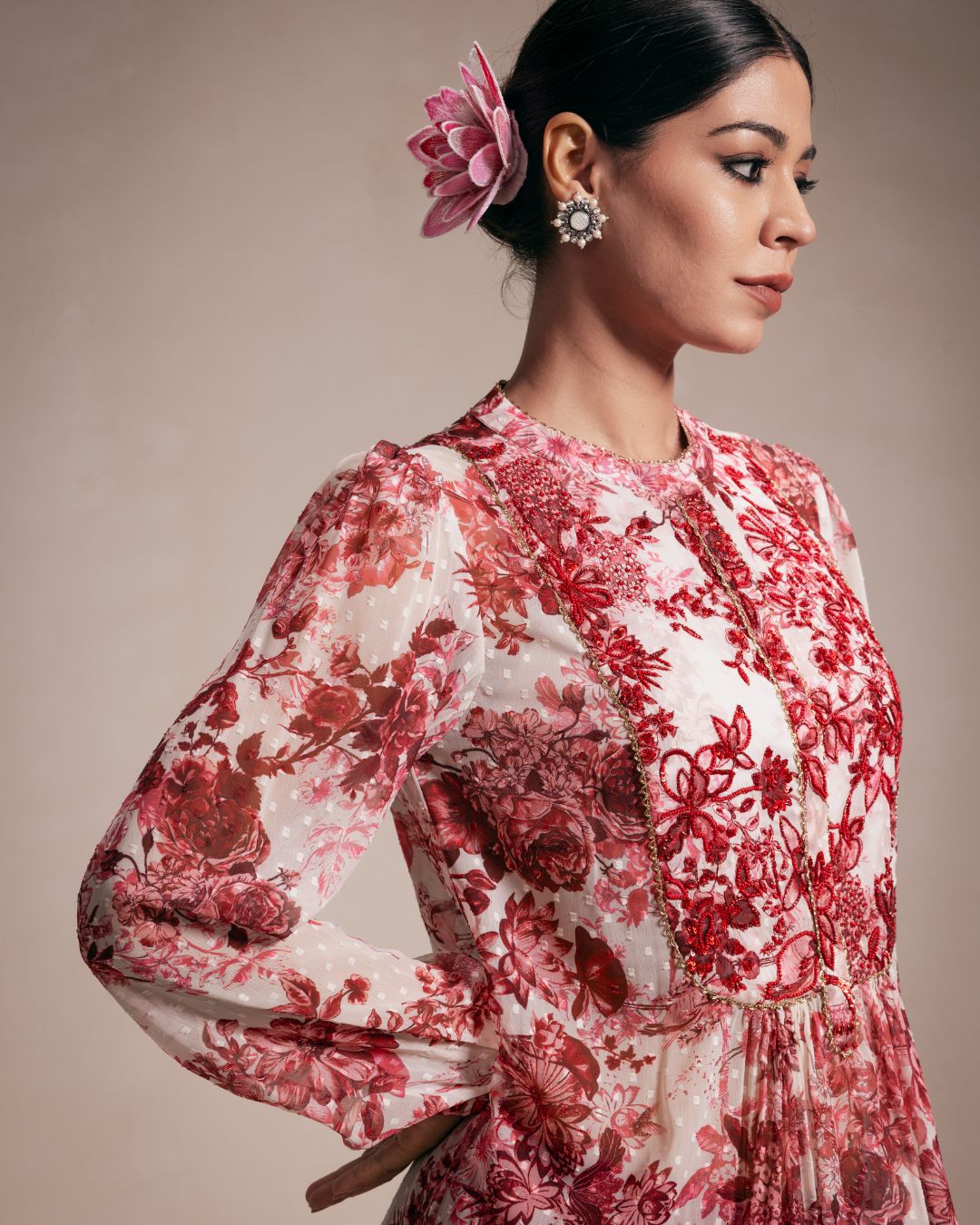 Maroon Embroidered Chiffon Sharara Set