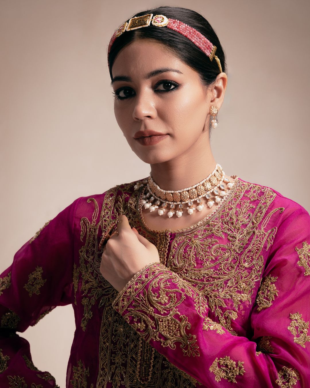 Magenta Organza Kurta Set