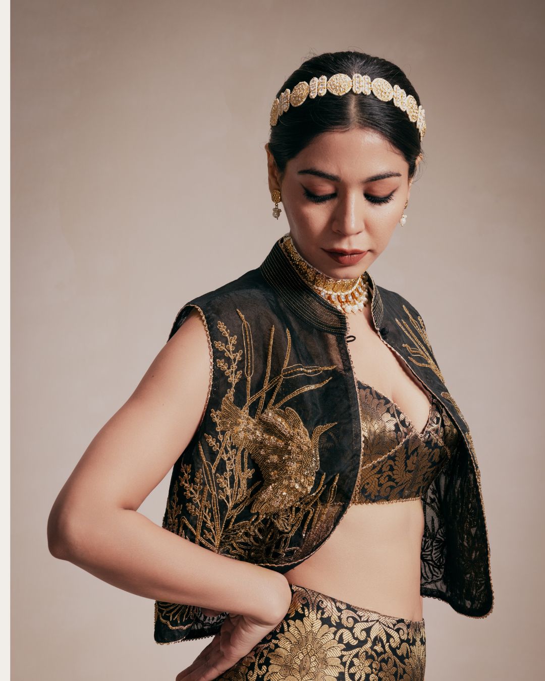 Gold Embroidered Jacket & Pants Co-ord