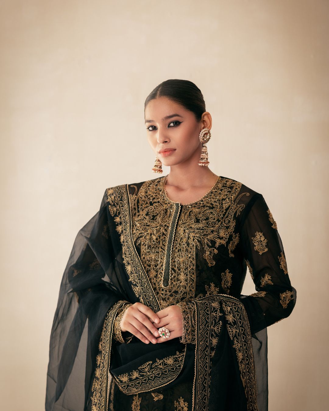 Black Organza Kurta Set