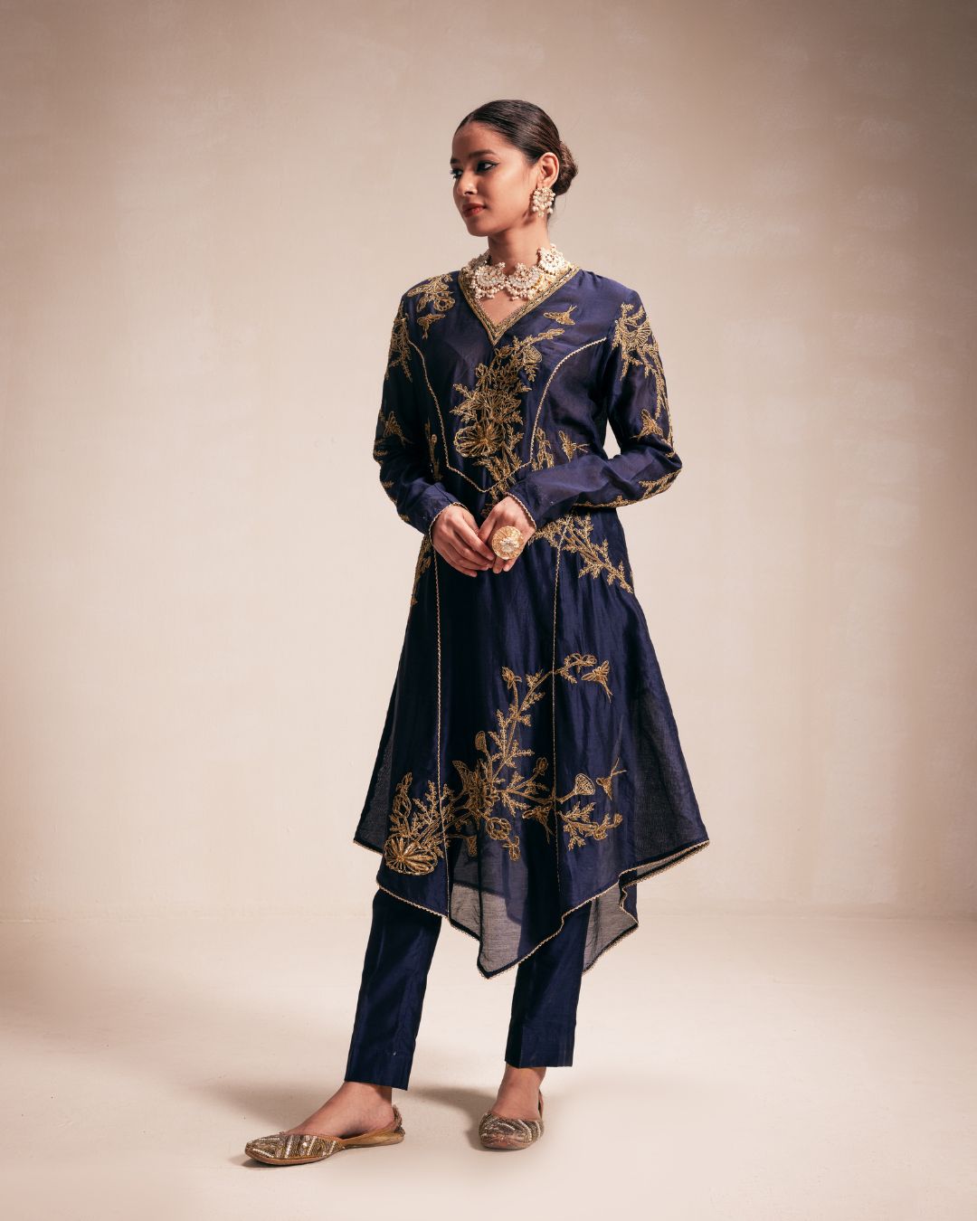 Blue High-Low Kurta Set