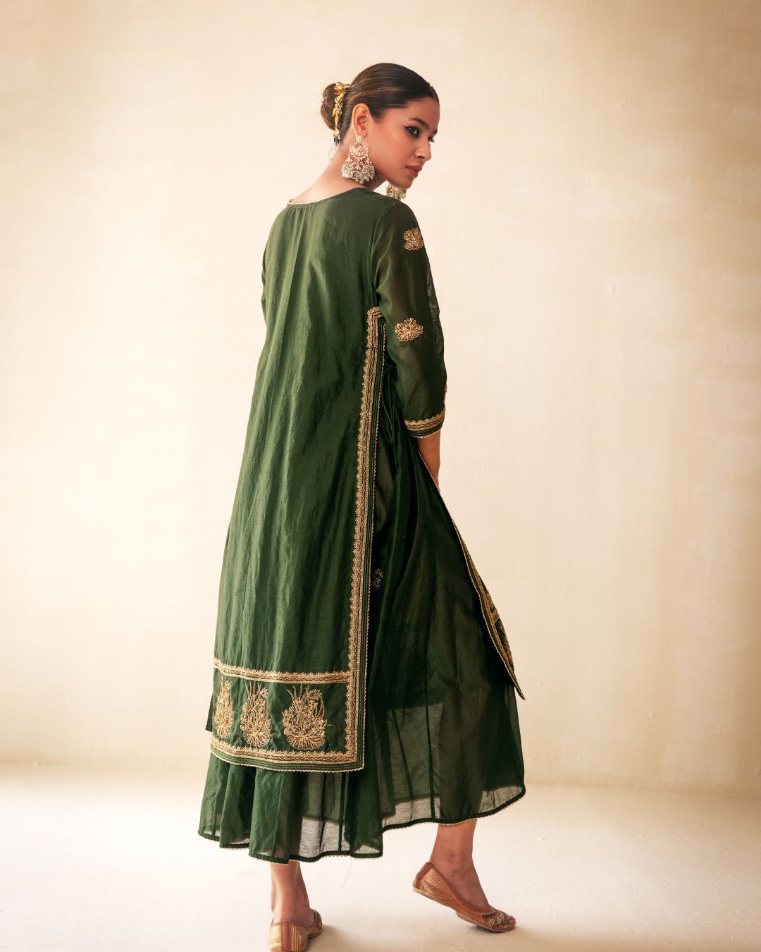 Green Embroidered Chanderi Kurta Dress