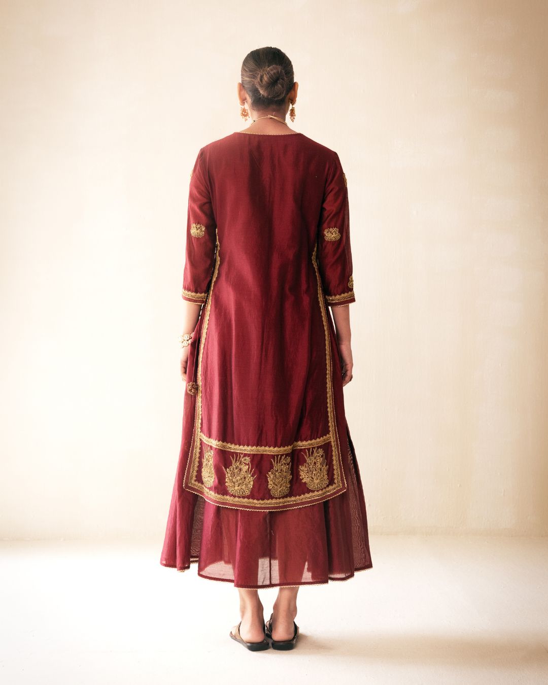 Maroon Chanderi Lucknowi Style Kurta