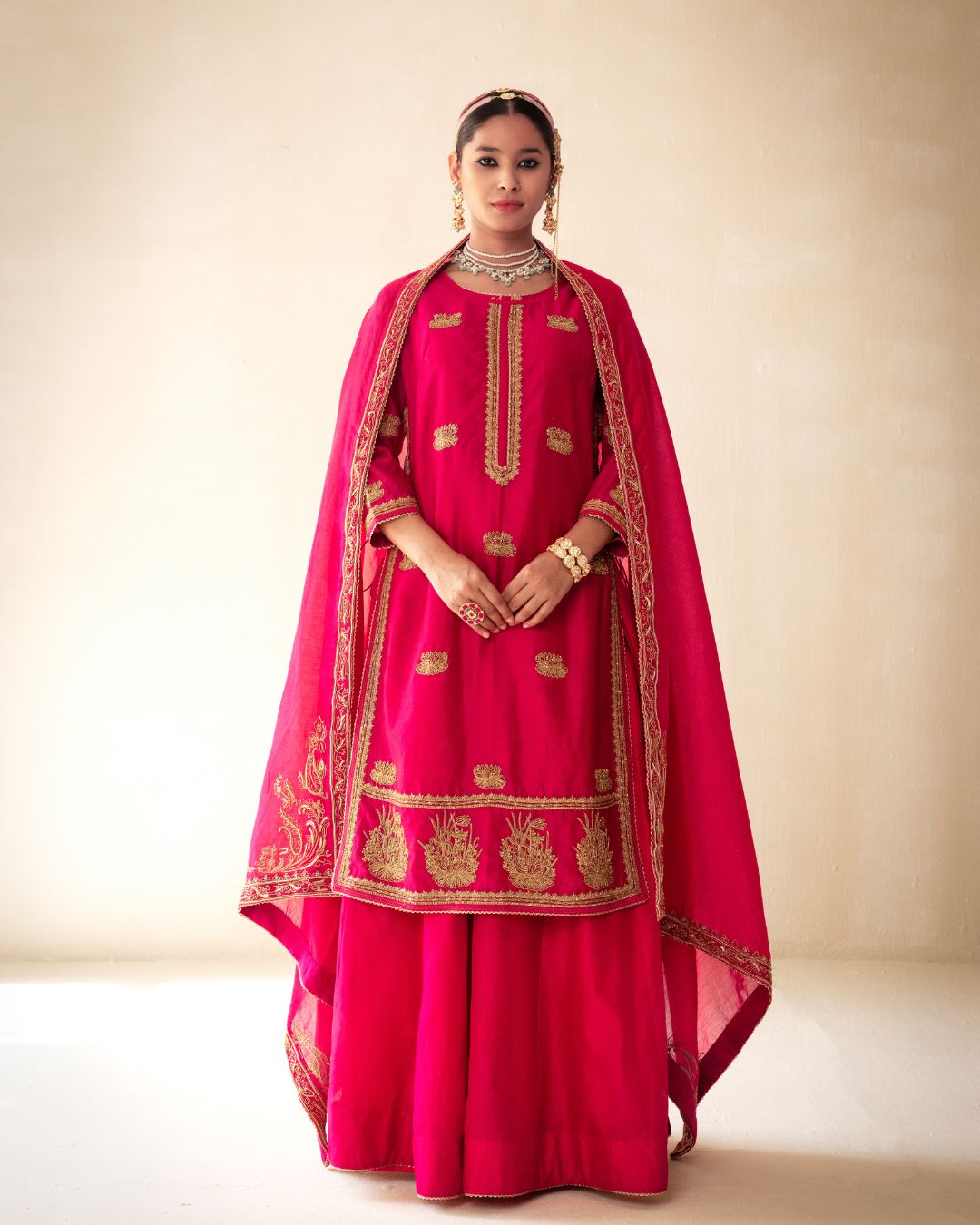 Pink Chanderi Skirt with Kurta