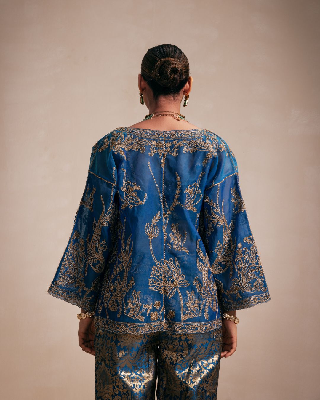 Full Embellished Teal Blue Kimono Style Jacket