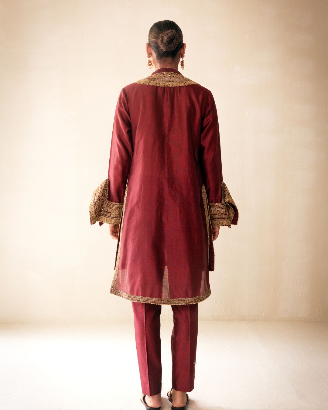 Maroon High-Low Kurta Set