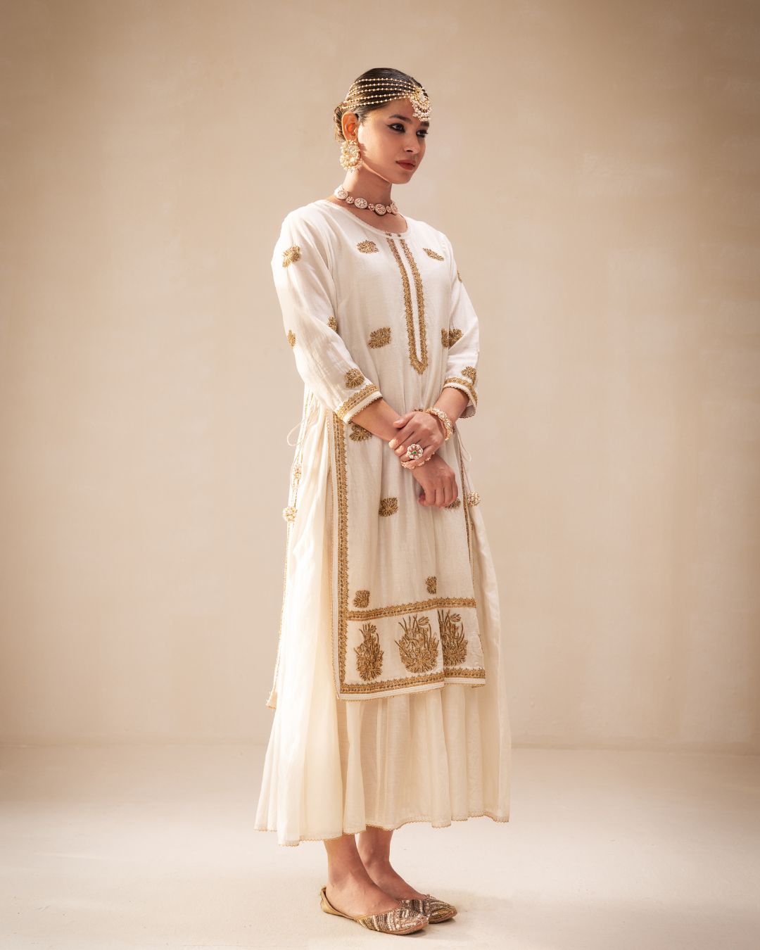 White Georgette Dress (Yellow)