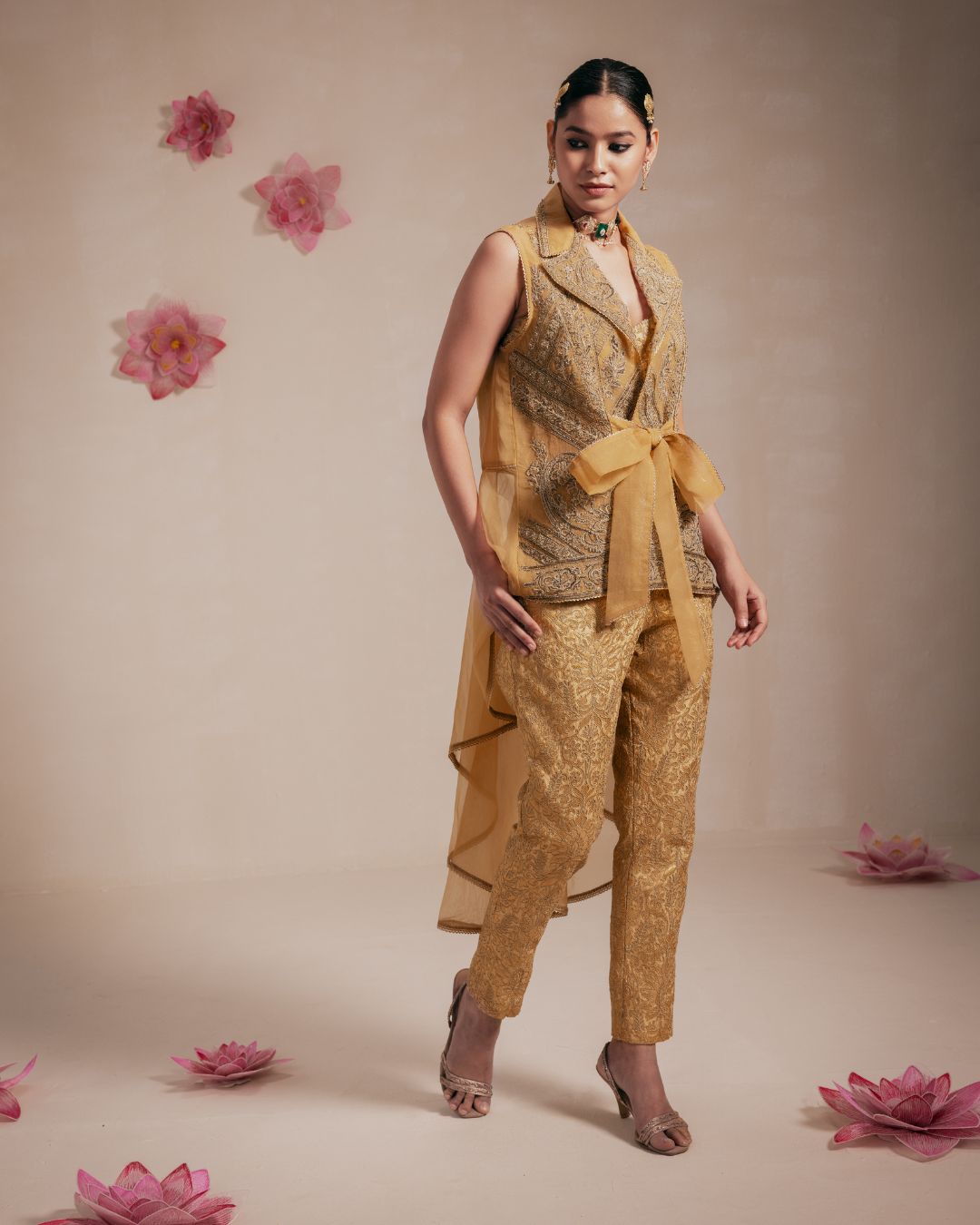 Gold Organza Embellished Jacket