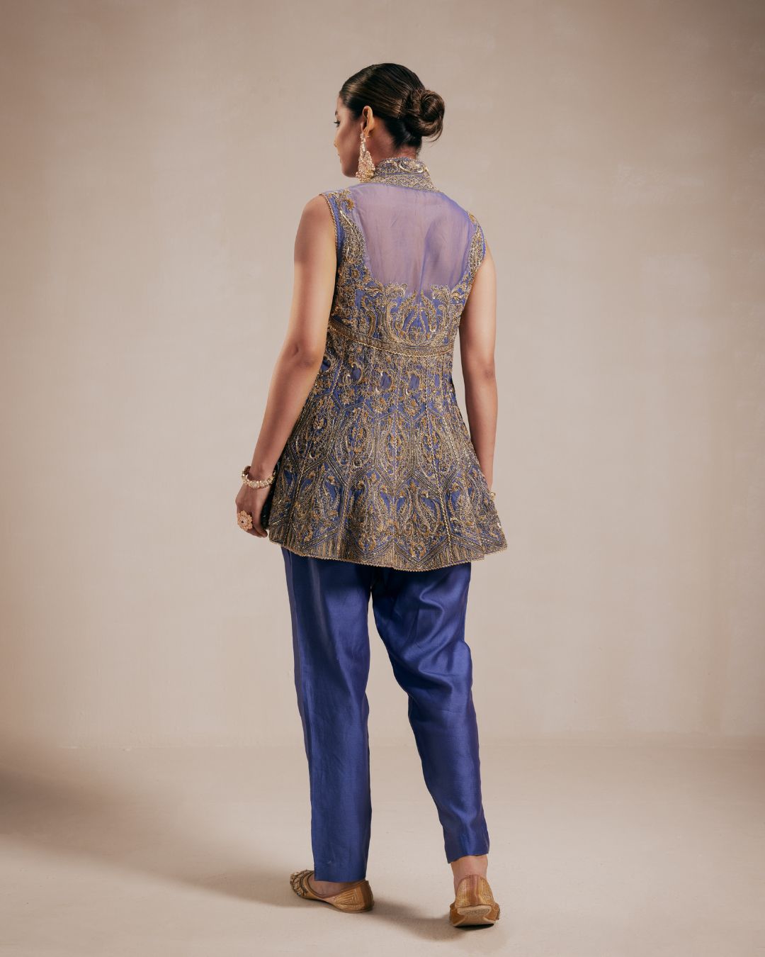 Blue Chanderi Kalidar Kurta Set