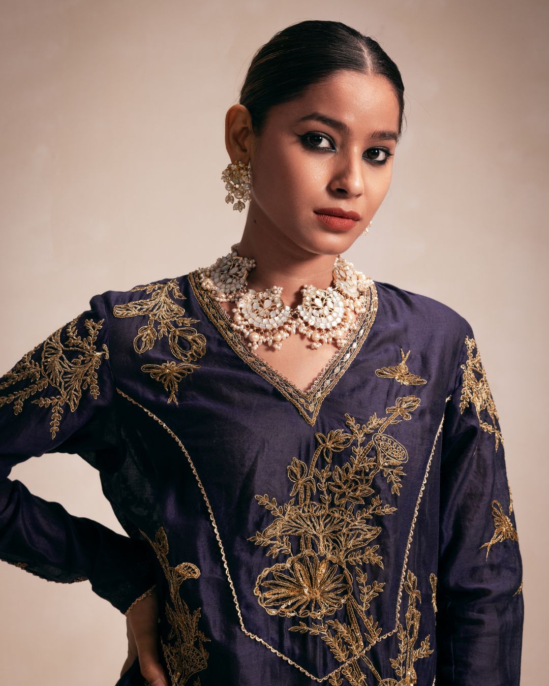 Blue High-Low Kurta Set