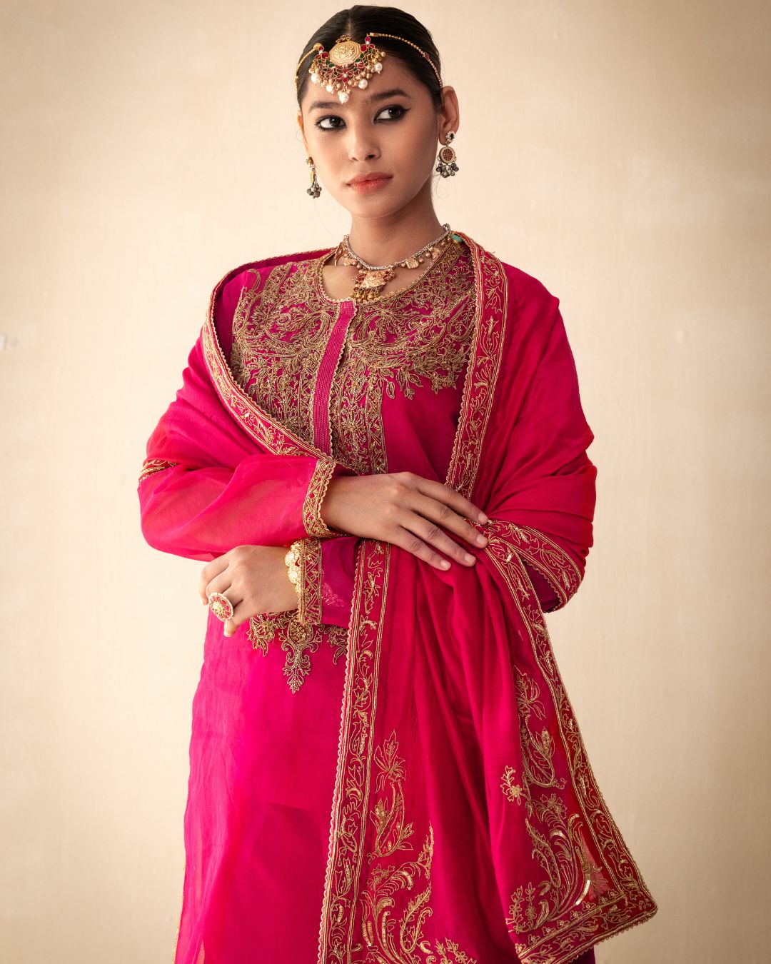 Pink Embroidered Organza Kurta Set