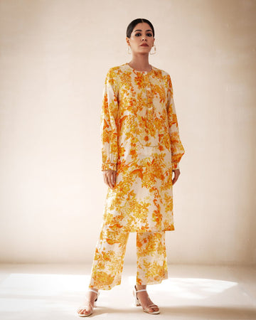 Rasasvada Yellow Printed Kurta Set