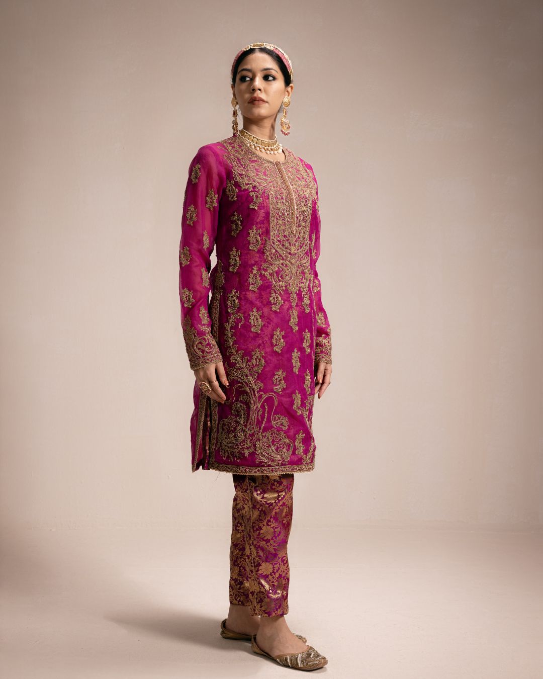 Magenta Organza Kurta Set