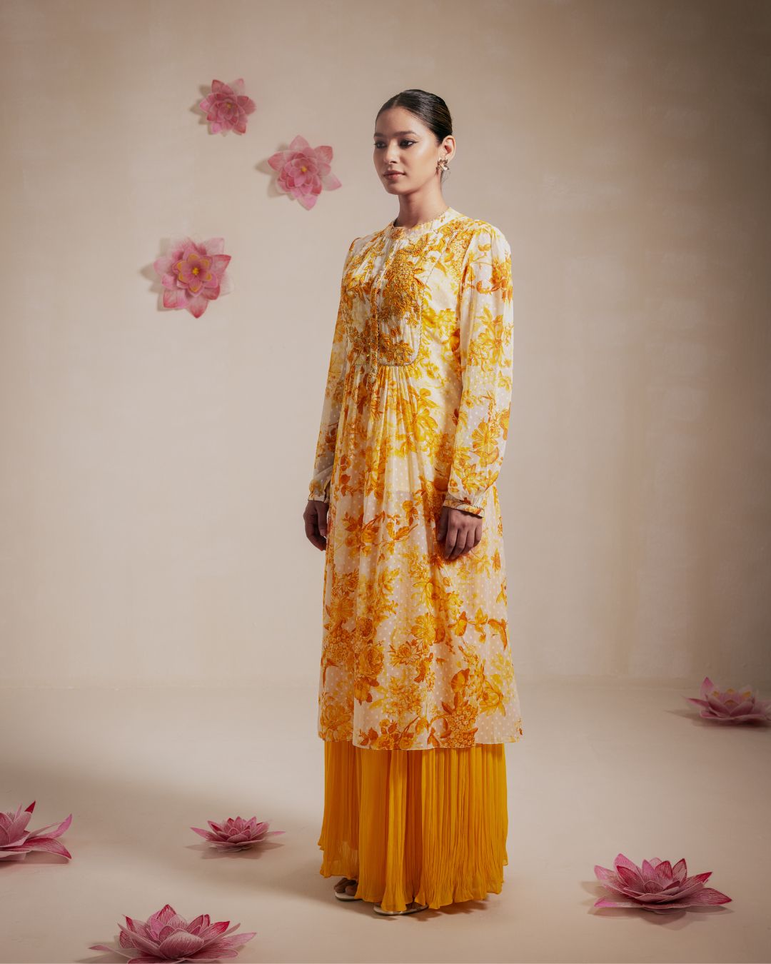 Yellow Embroidered Chiffon Sharara Set