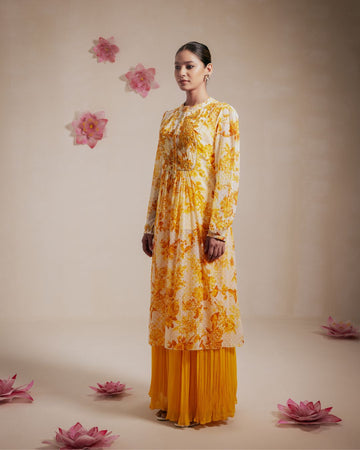Yellow Embroidered Chiffon Sharara Set