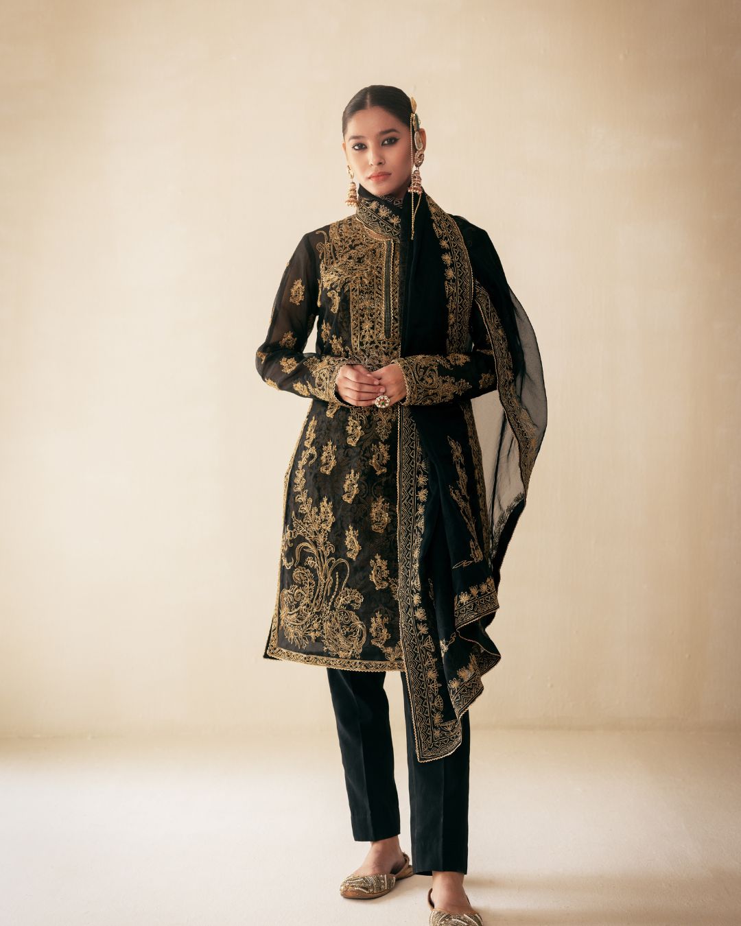 Black Organza Kurta Set
