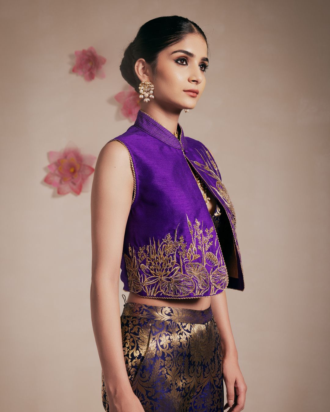 Purple Embellished Crop Jacket