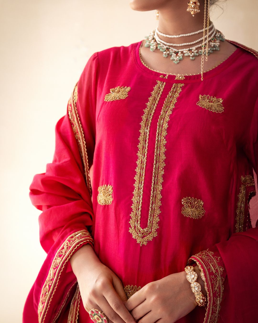 Pink Chanderi Skirt with Kurta