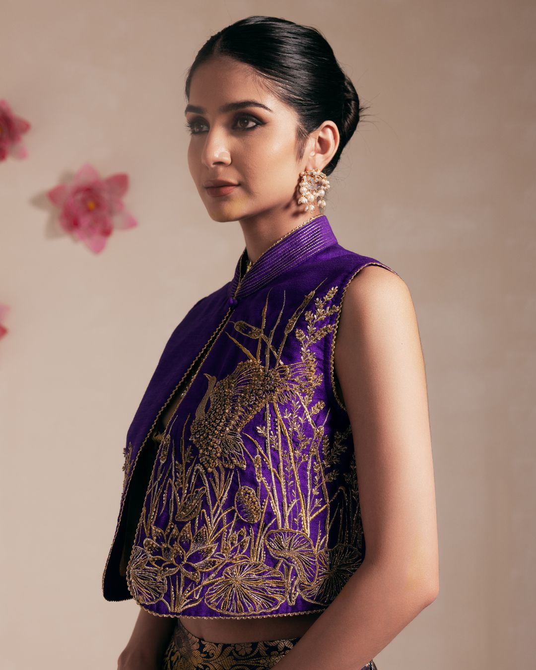 Purple Embellished Crop Jacket