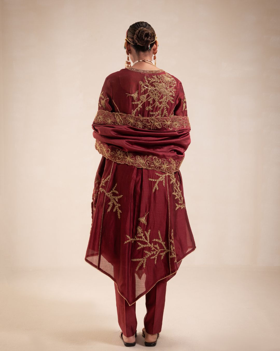 Maroon Chanderi Structured Kurta Set