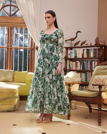 Green Rasasvada Printed Maxi Dress