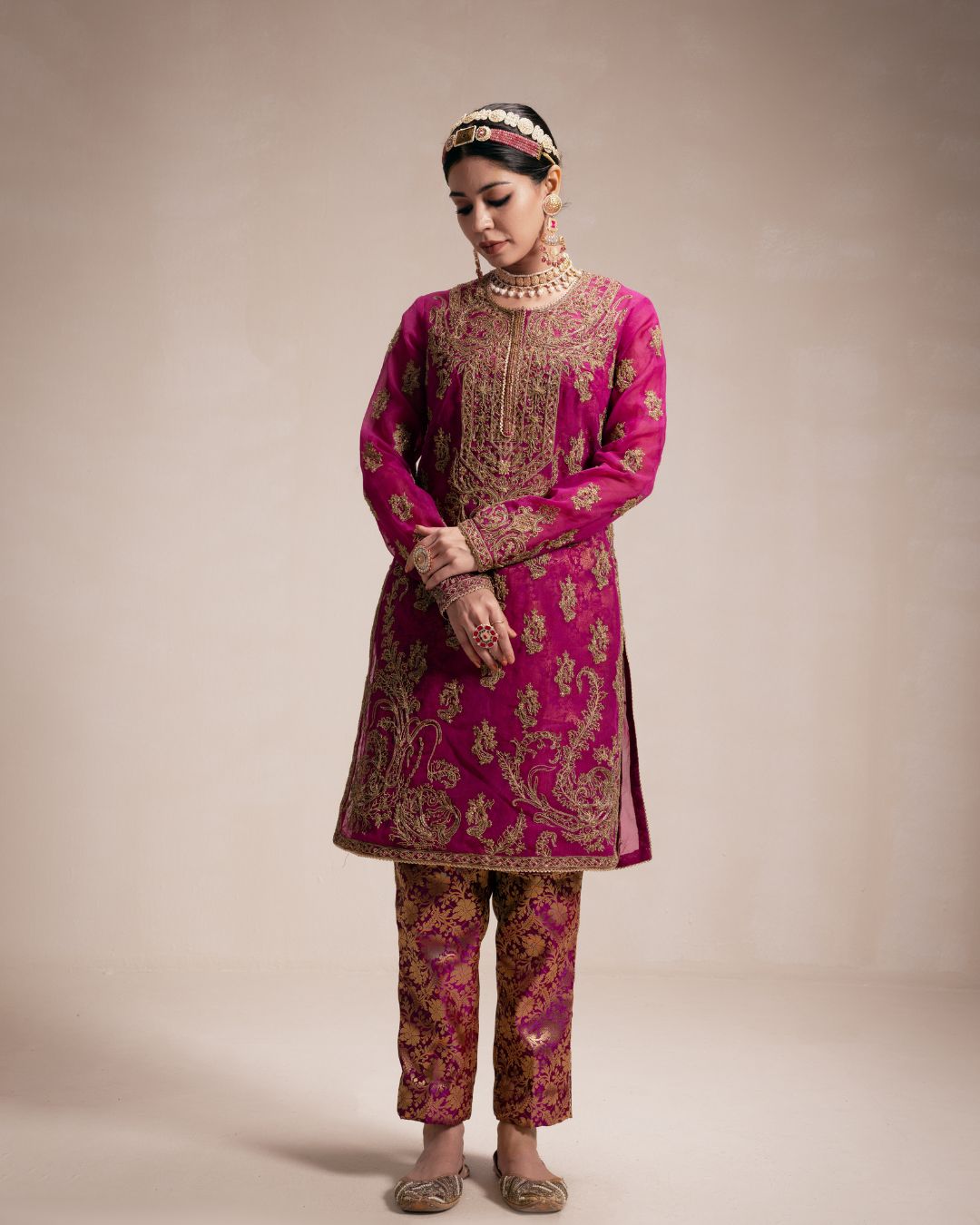 Magenta Organza Kurta Set