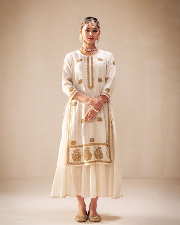 White Georgette Dress (Yellow)