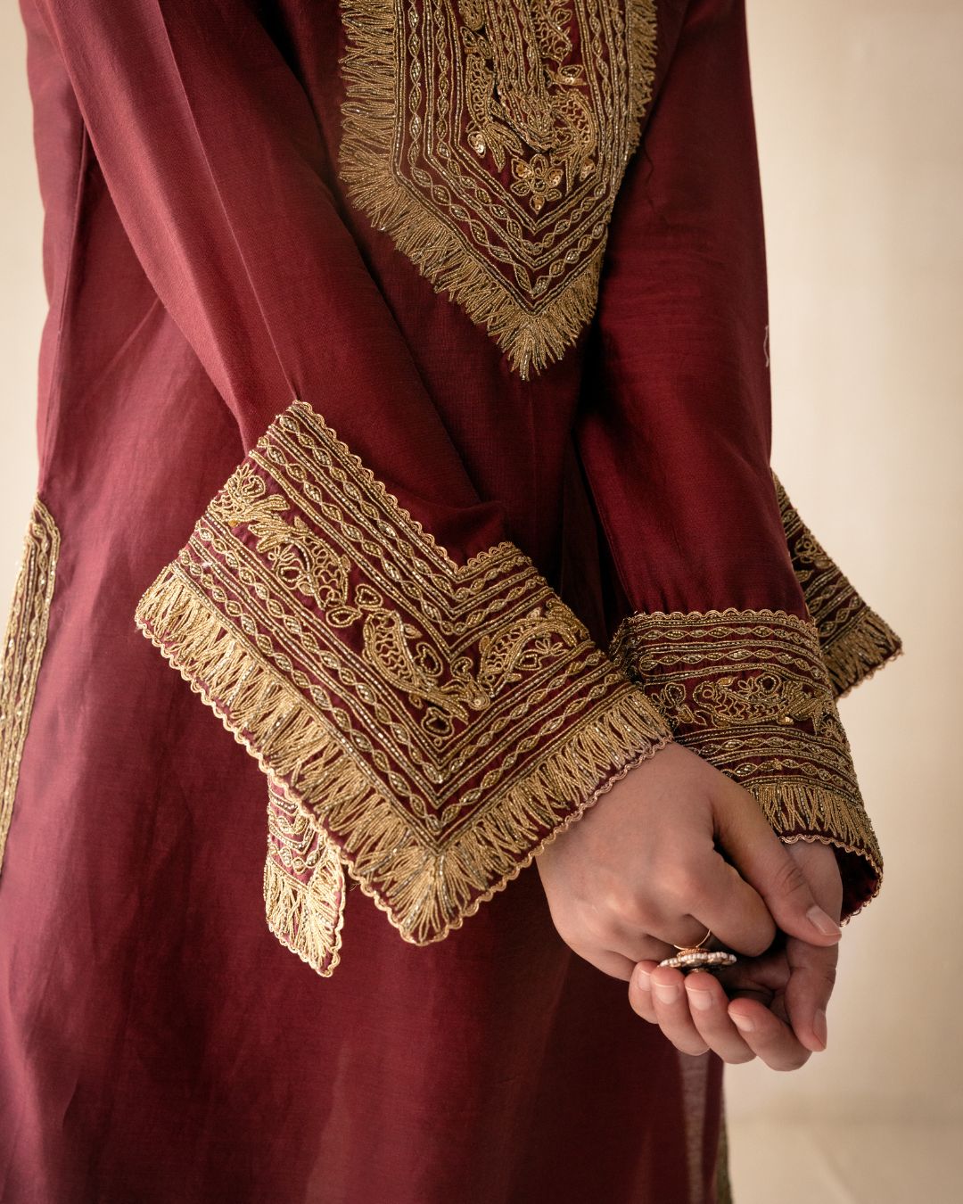 Maroon High-Low Kurta Set