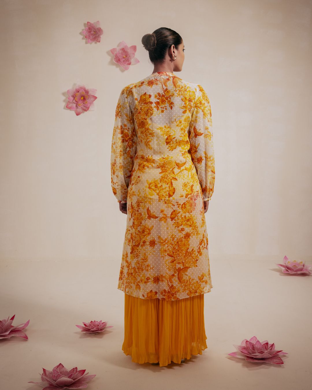 Yellow Embroidered Chiffon Sharara Set