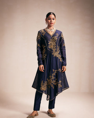 Blue High-Low Kurta Set