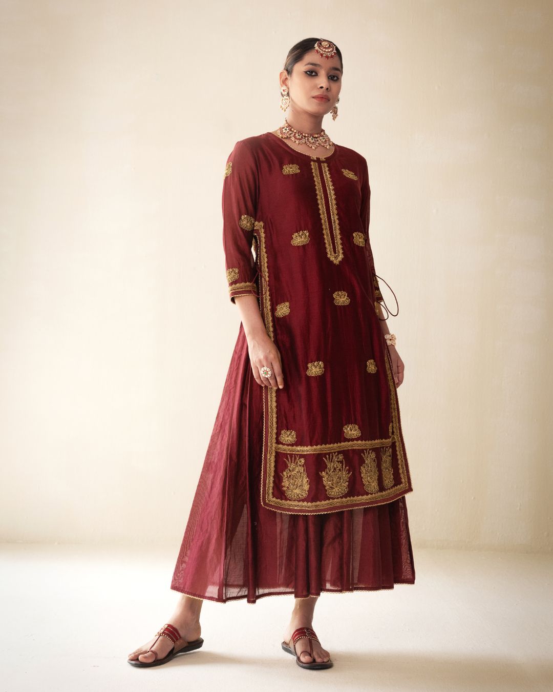 Maroon Chanderi Lucknowi Style Kurta