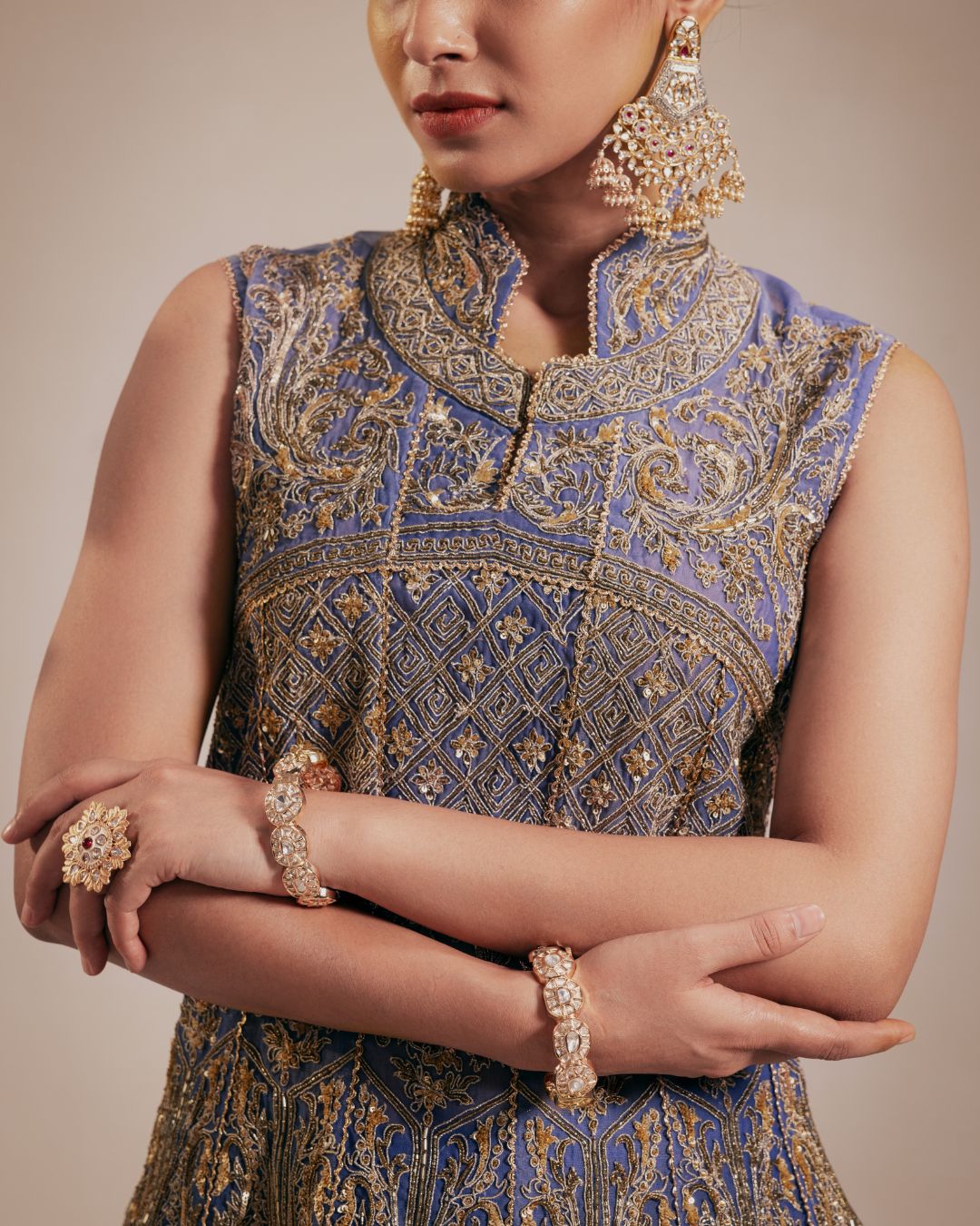 Blue Chanderi Kalidar Kurta Set