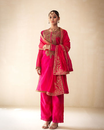 Pink Embroidered Organza Kurta Set