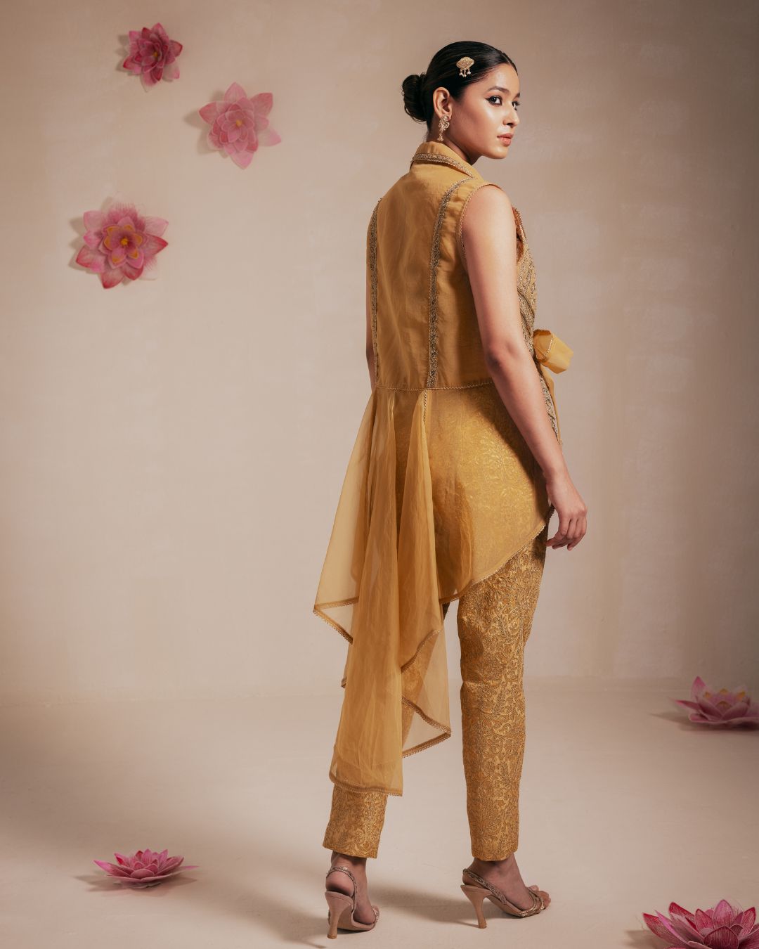 Gold Organza Embellished Jacket