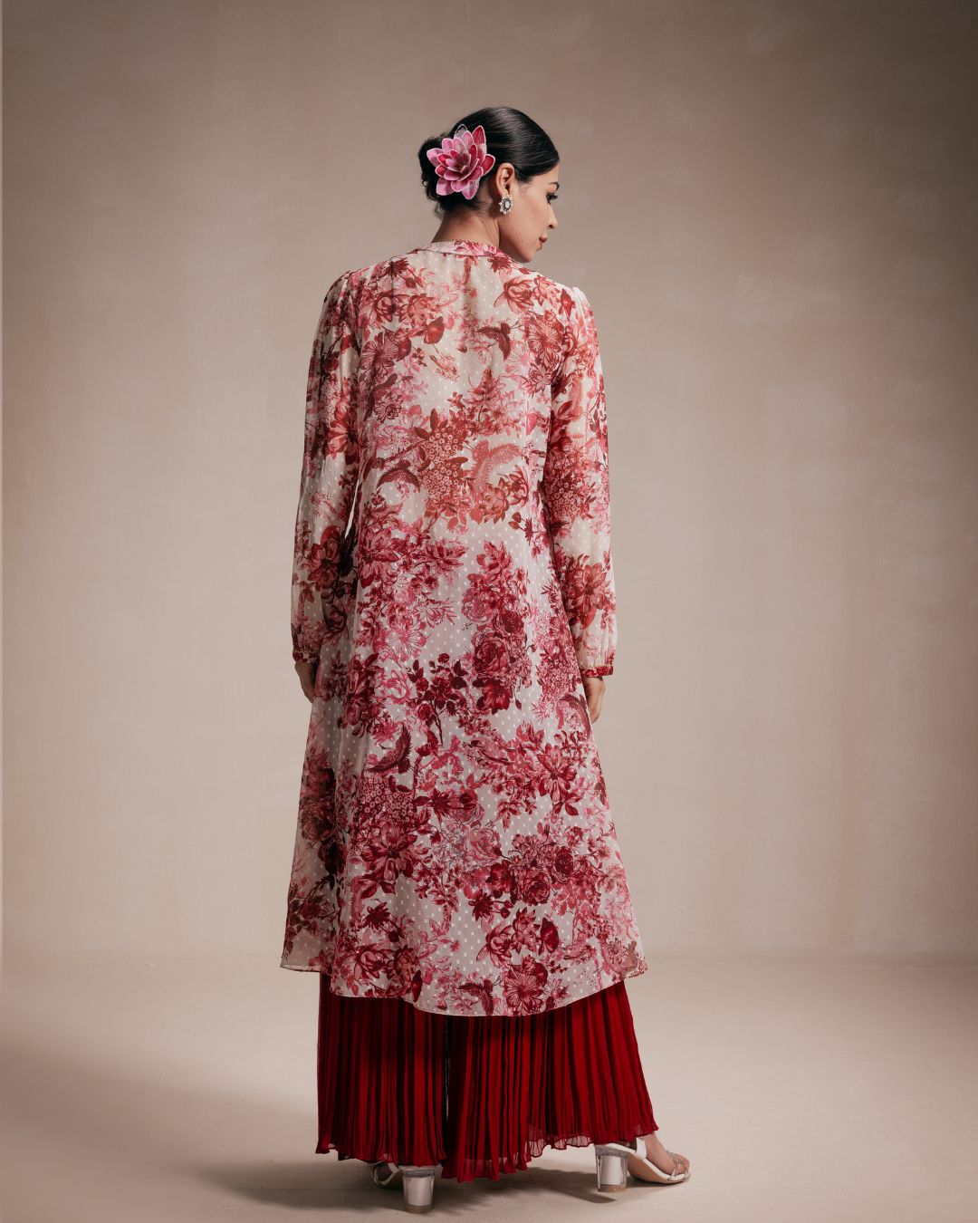 Maroon Embroidered Chiffon Sharara Set