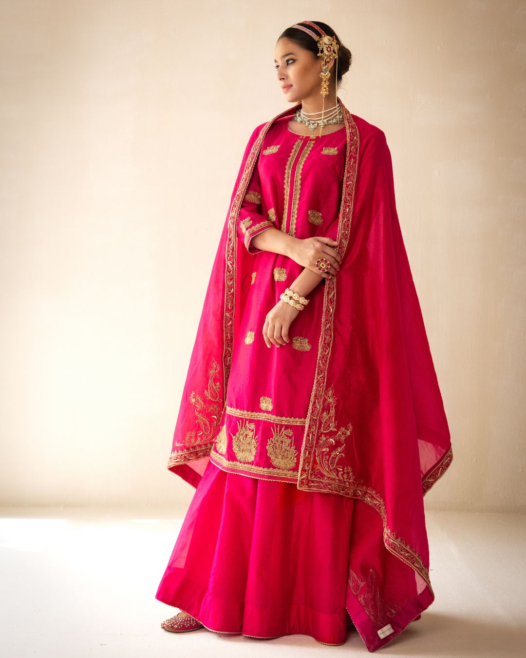 Pink Chanderi Skirt with Kurta