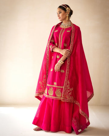 Pink Chanderi Skirt with Kurta