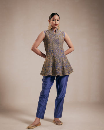 Blue Chanderi Kalidar Kurta Set