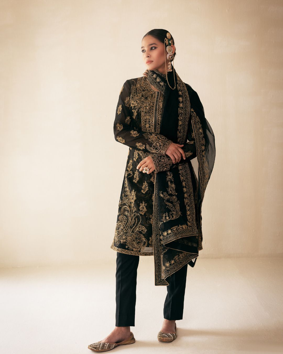 Black Organza Kurta Set