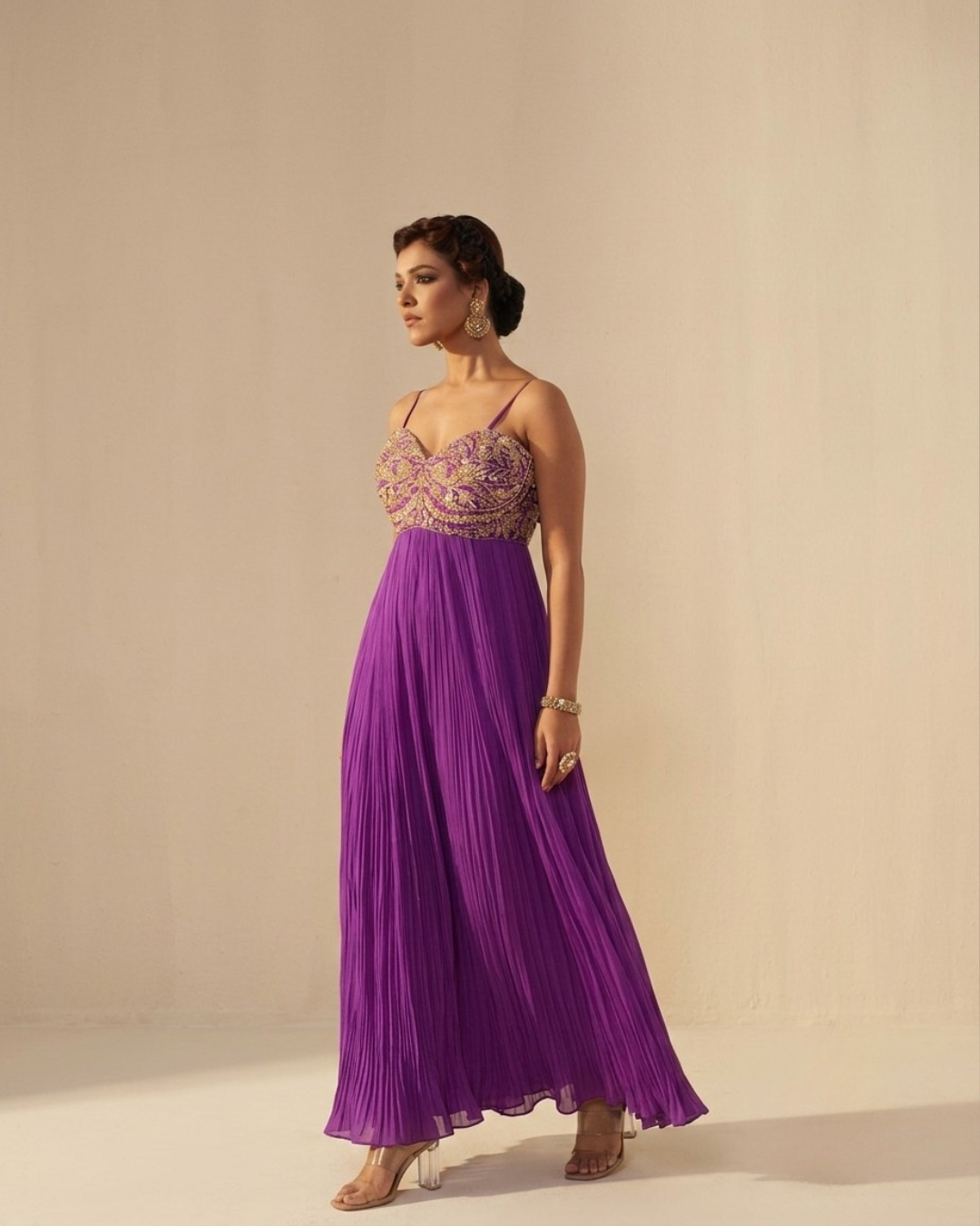 Purple Hand Embroidered Yoke Anarkali Dress