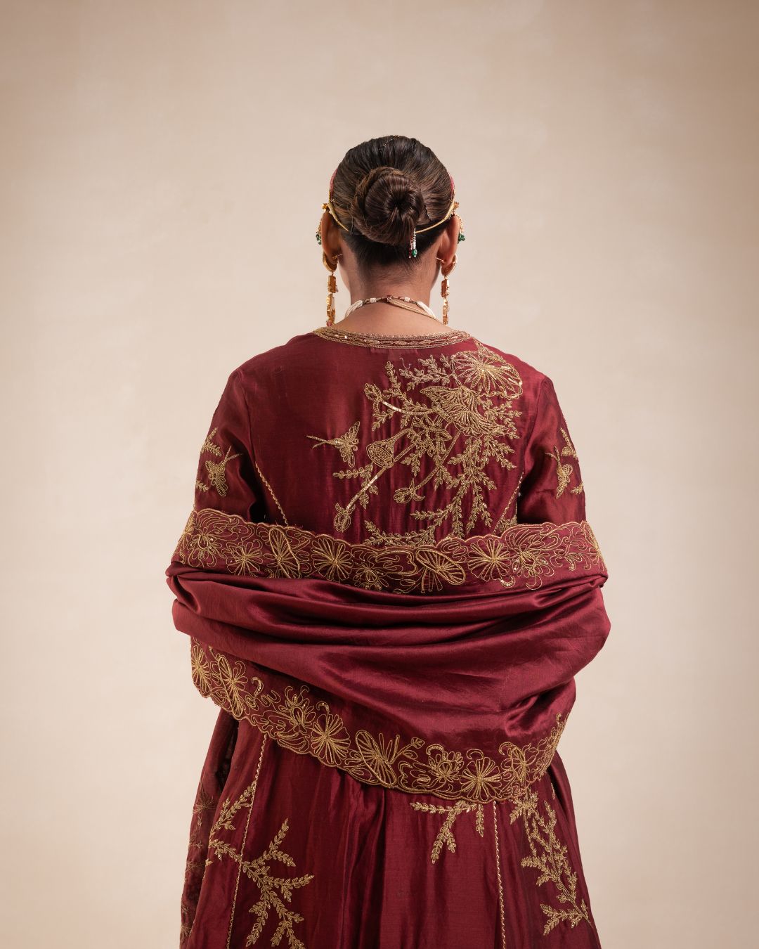 Maroon Chanderi Structured Kurta Set
