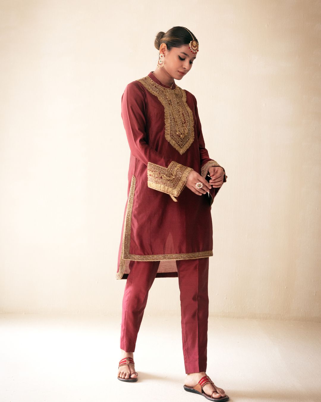 Maroon High-Low Kurta Set