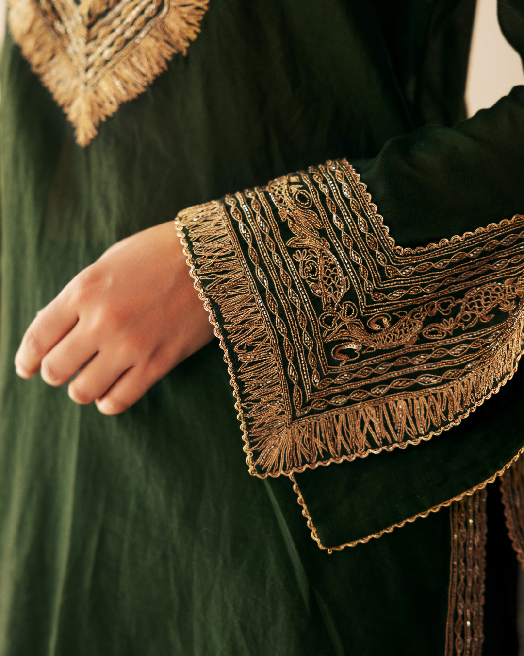 Green High-Low Kurta Set