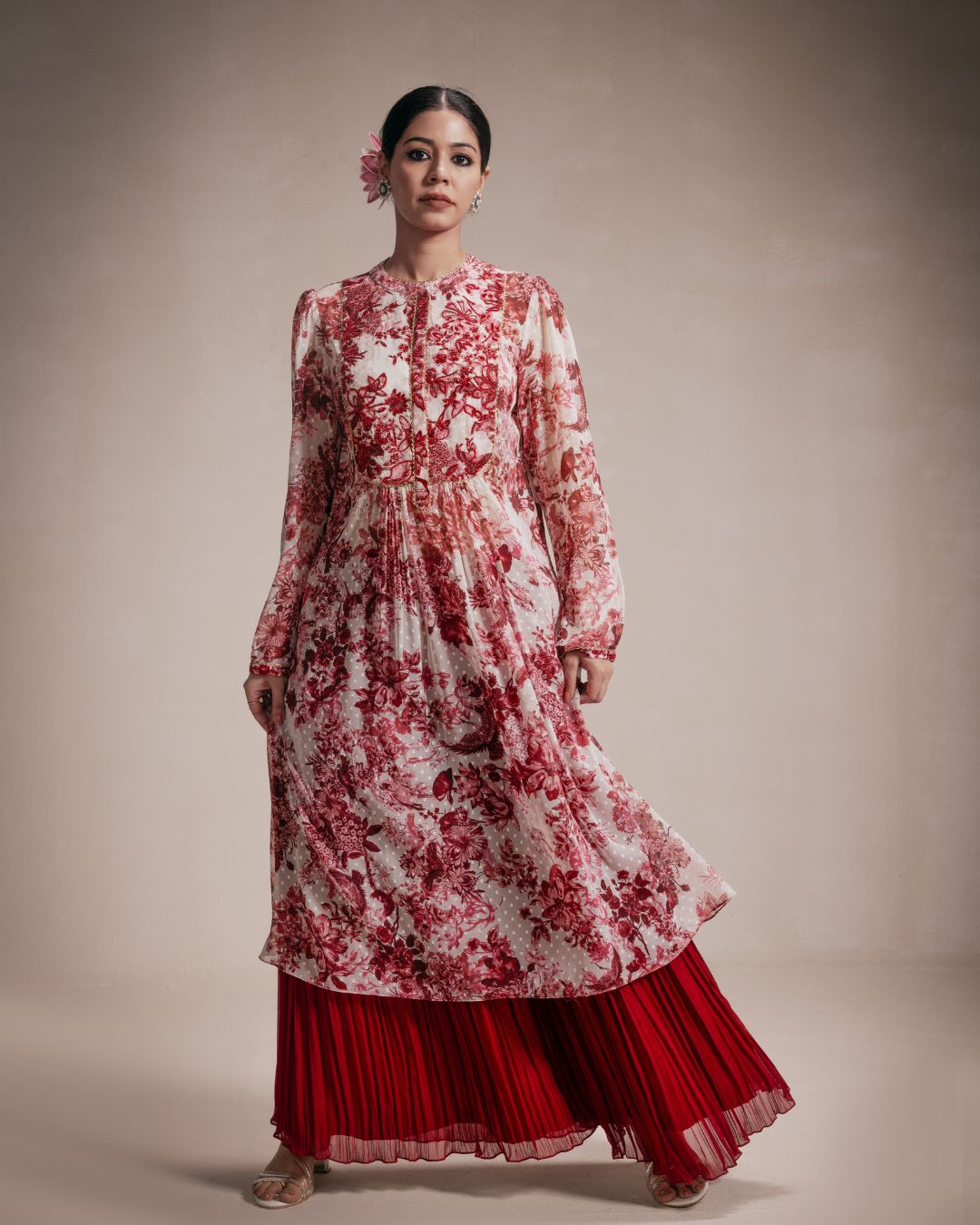 Maroon Embroidered Chiffon Sharara Set