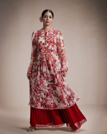 Maroon Embroidered Chiffon Sharara Set